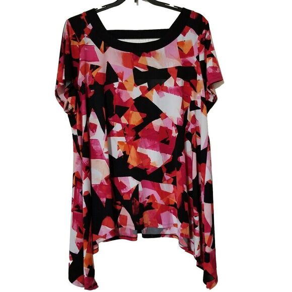 Avenue Womens Blouse Size 22 24 Geometric Black Pink Red Strap Strap Back - Picture 1 of 3